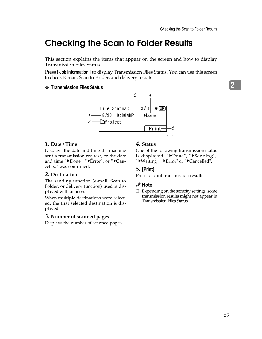 Ricoh SGC 1506/GS, 106/LD215c appendix Checking the Scan to Folder Results, Transmission Files Status 