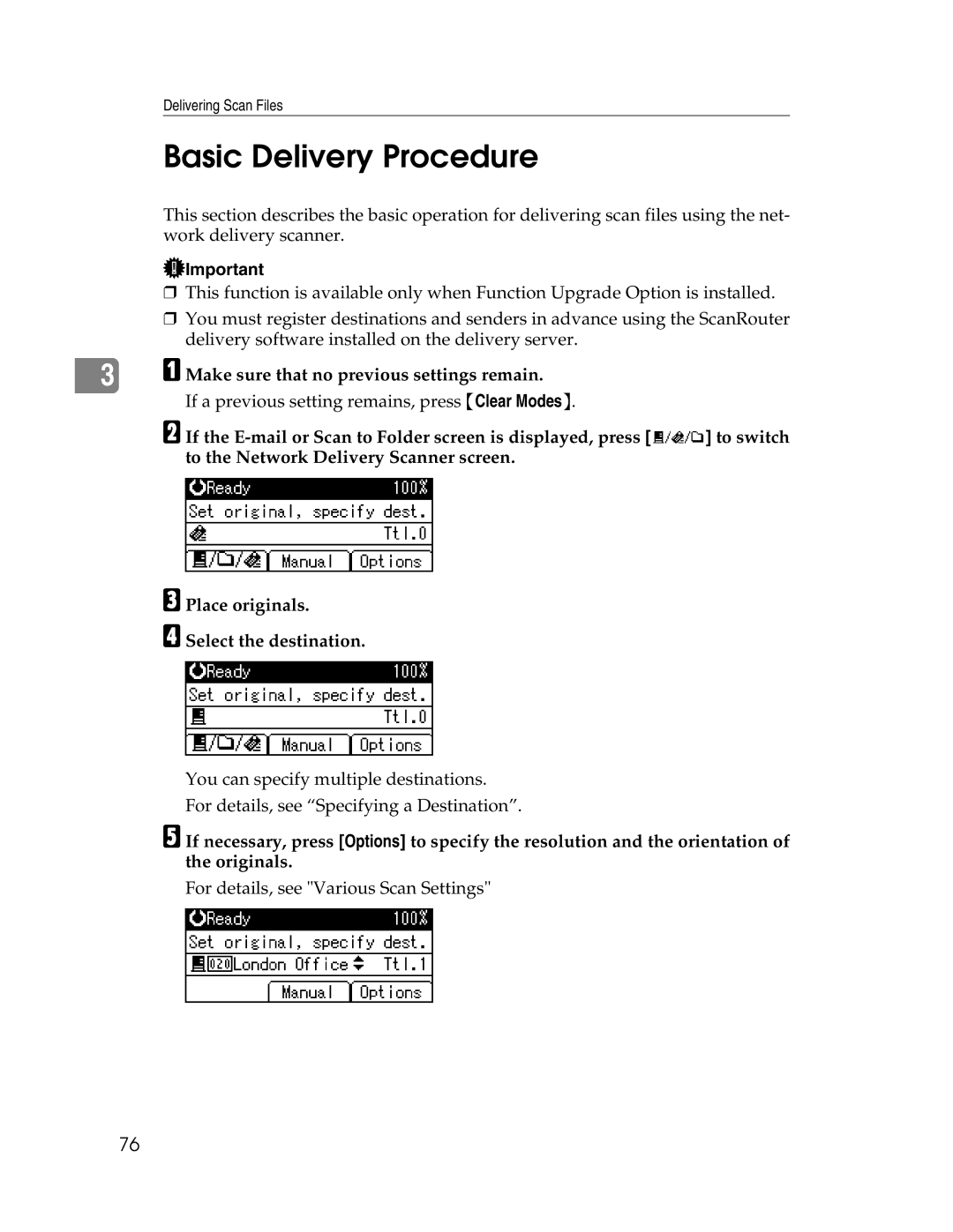 Ricoh 106/LD215c, SGC 1506/GS appendix Basic Delivery Procedure, Make sure that no previous settings remain 