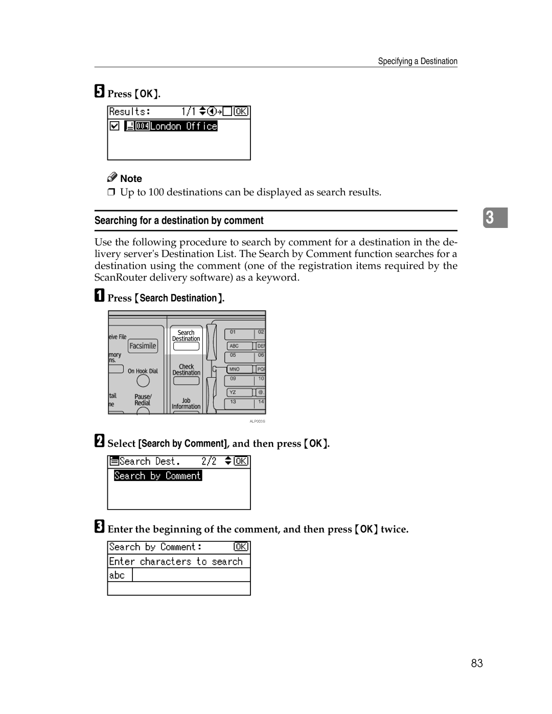 Ricoh SGC 1506/GS, 106/LD215c appendix Searching for a destination by comment 