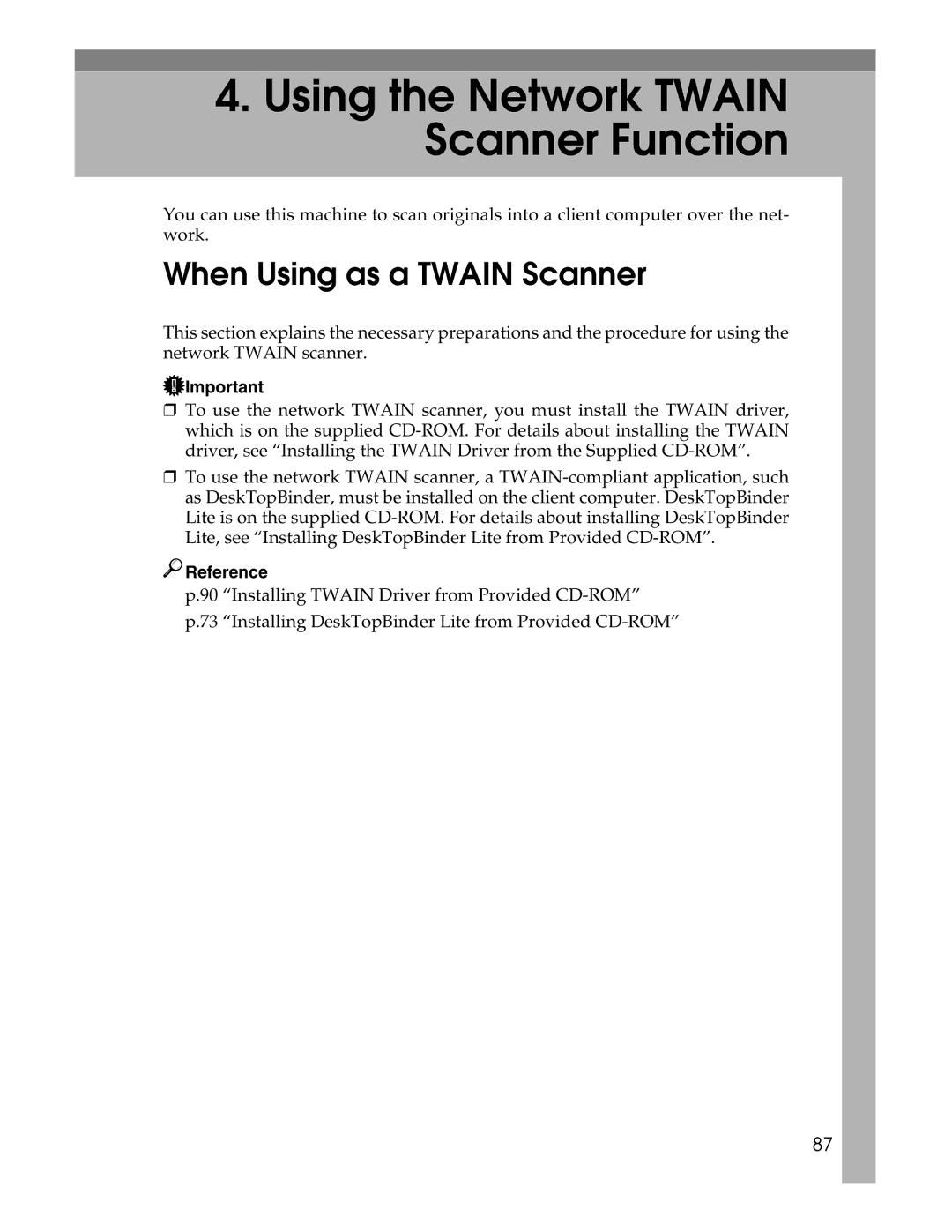 Ricoh SGC 1506/GS, 106/LD215c appendix Using the Network Twain Scanner Function, When Using as a Twain Scanner 