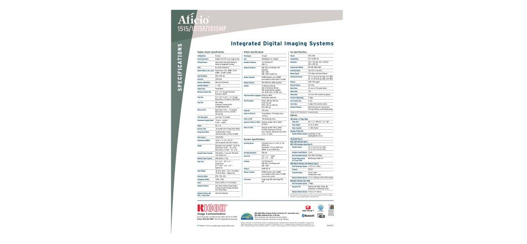 Ricoh 1515F, 1515MF specifications Integrated Digital Imaging Systems 