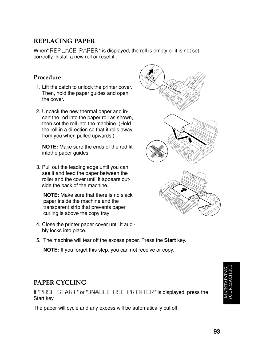 Ricoh 170 / 180 manual Replacing Paper, Paper Cycling 