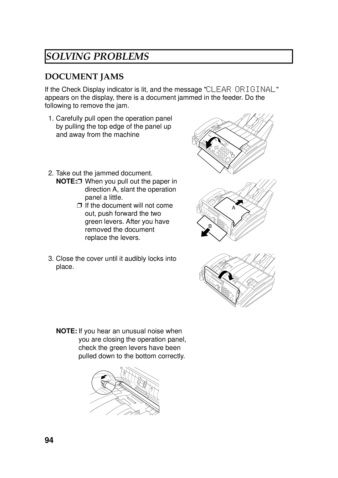 Ricoh 170 / 180 manual Solving Problems, Document Jams 