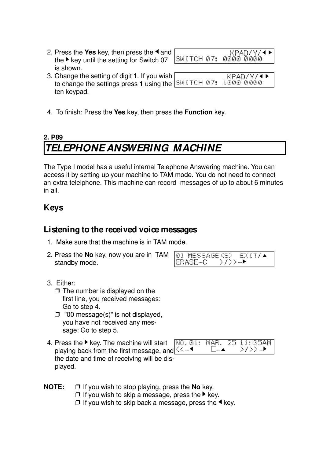 Ricoh 170 / 180 manual Telephone Answering Machine, P89 