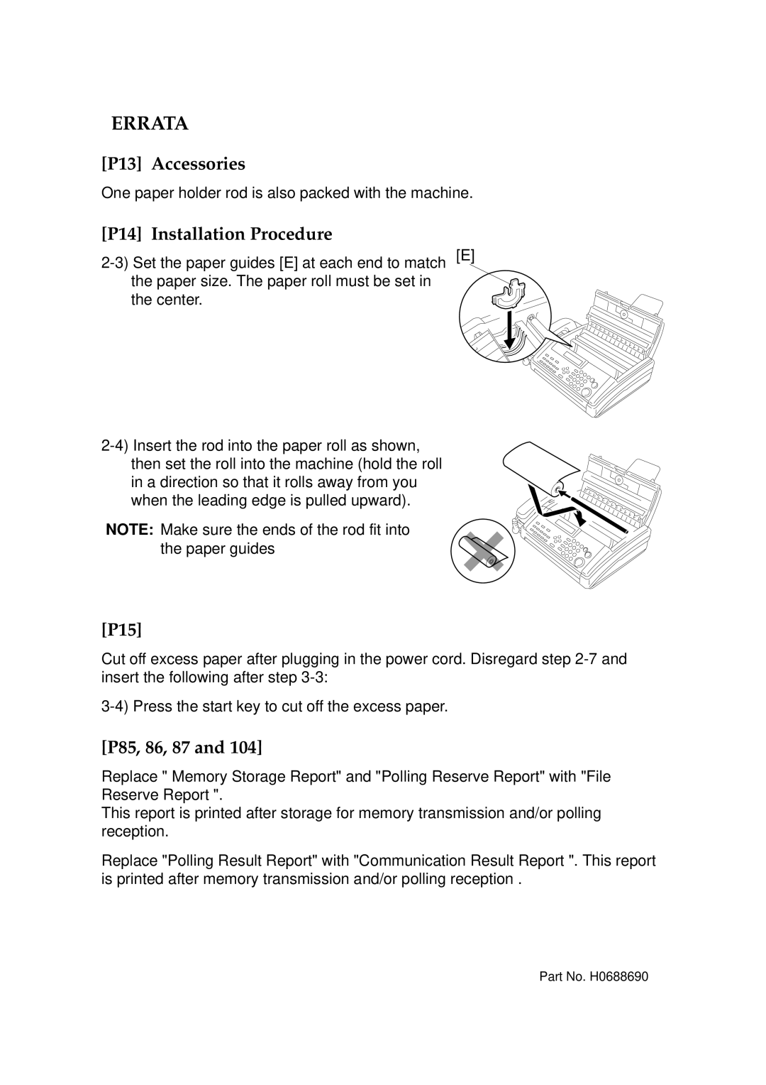 Ricoh 170 / 180 manual Errata, P13 Accessories, P14 Installation Procedure, P15, P85, 86, 87 