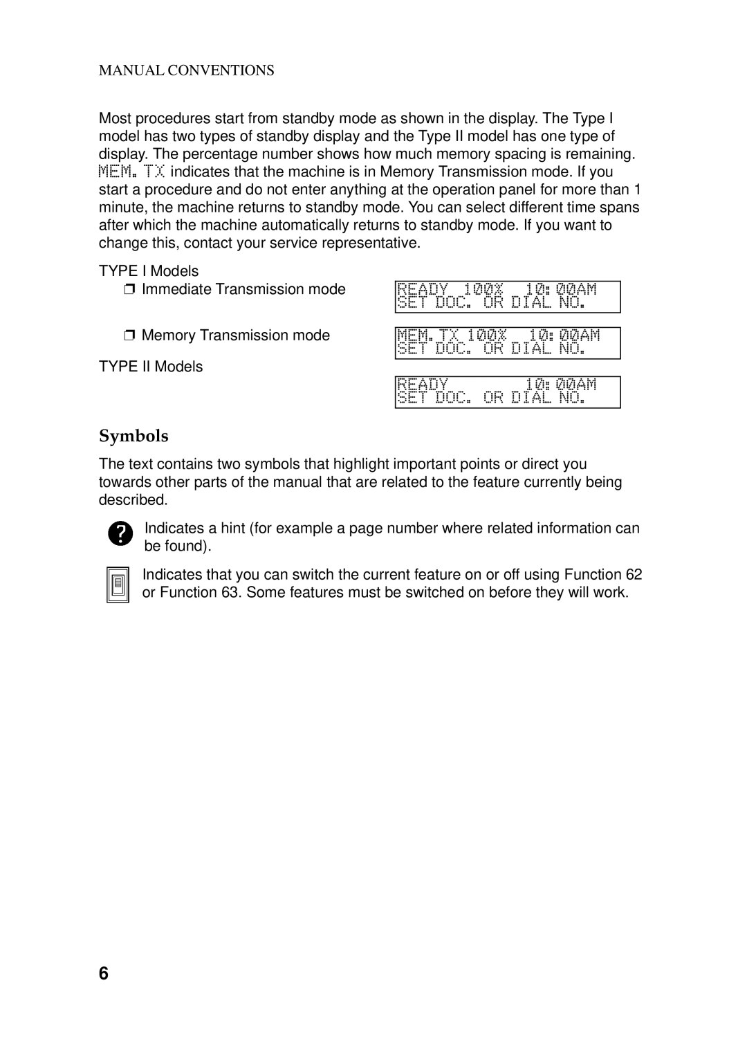 Ricoh 170 / 180 manual Symbols, Manual Conventions 