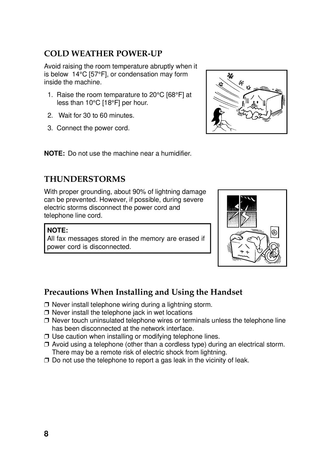 Ricoh 170 / 180 manual Cold Weather POWER-UP, Thunderstorms 