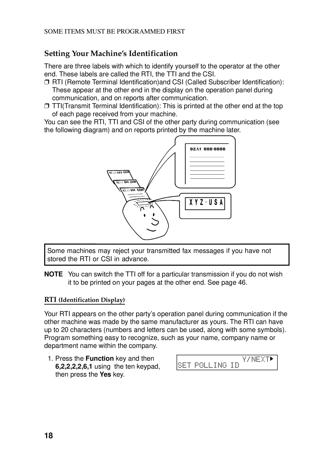 Ricoh 170 / 180 manual Setting Your Machine’s Identification, Rti 