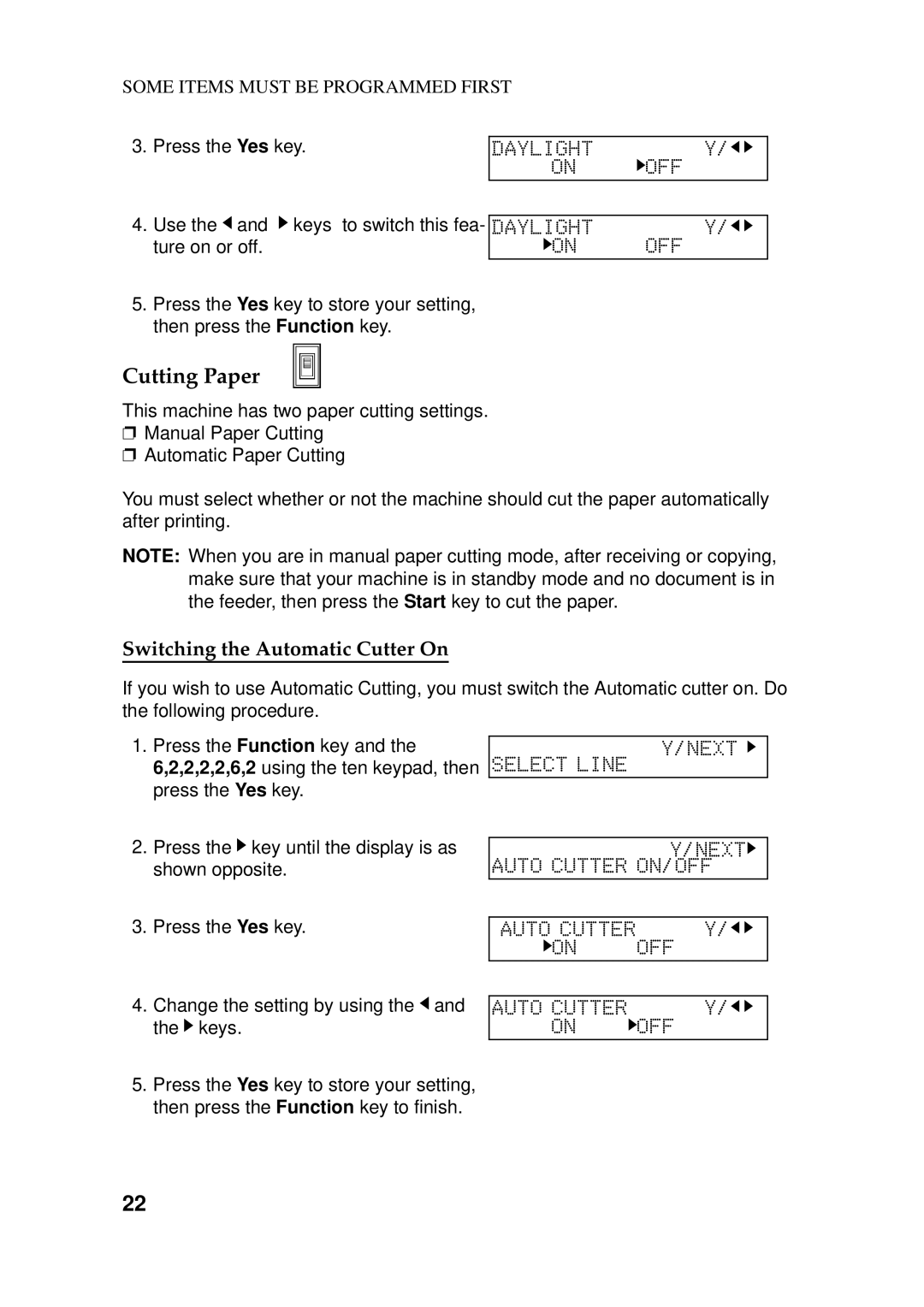 Ricoh 170 / 180 manual Kon Off, Cutting Paper 