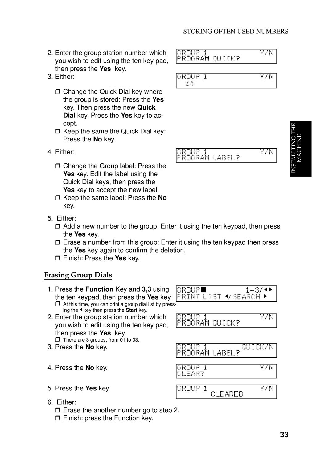 Ricoh 170 / 180 manual GROUP1, Erasing Group Dials 