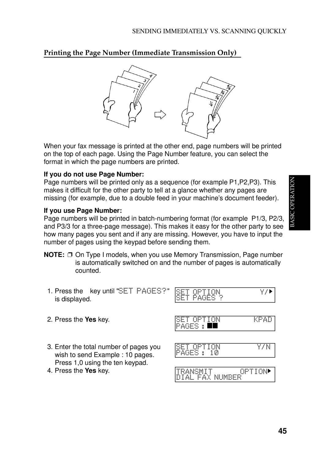 Ricoh 170 / 180 manual Printing the Page Number Immediate Transmission Only, If you do not use Page Number 