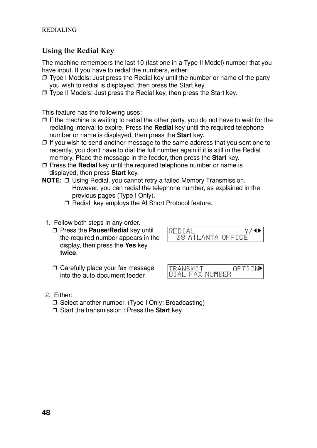 Ricoh 170 / 180 manual Dialfaxnumber, Using the Redial Key 