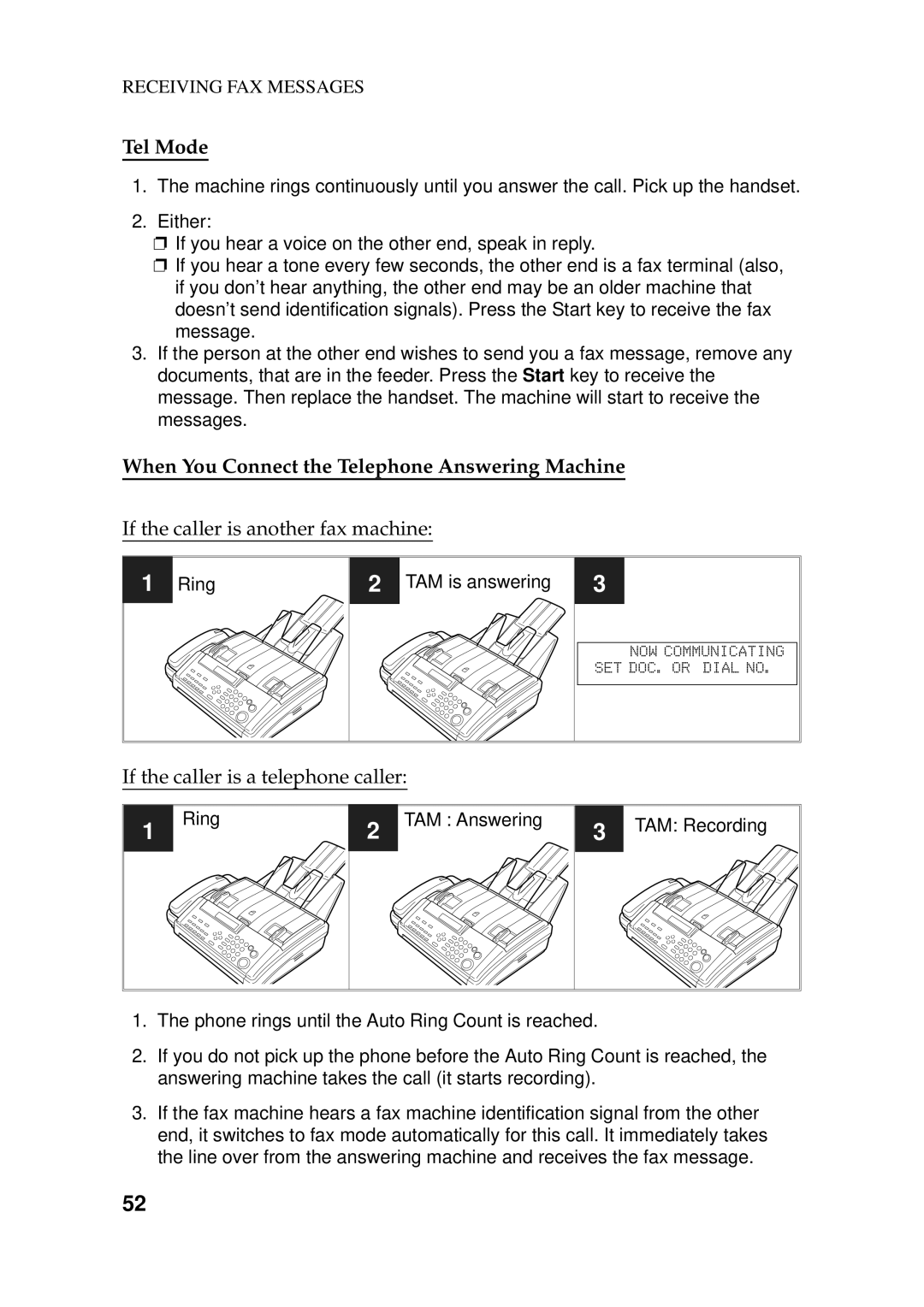Ricoh 170 / 180 manual Tel Mode, When You Connect the Telephone Answering Machine 