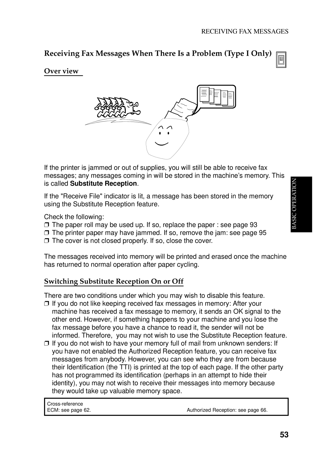 Ricoh 170 / 180 manual Receiving Fax Messages When There Is a Problem Type I Only, Over view 