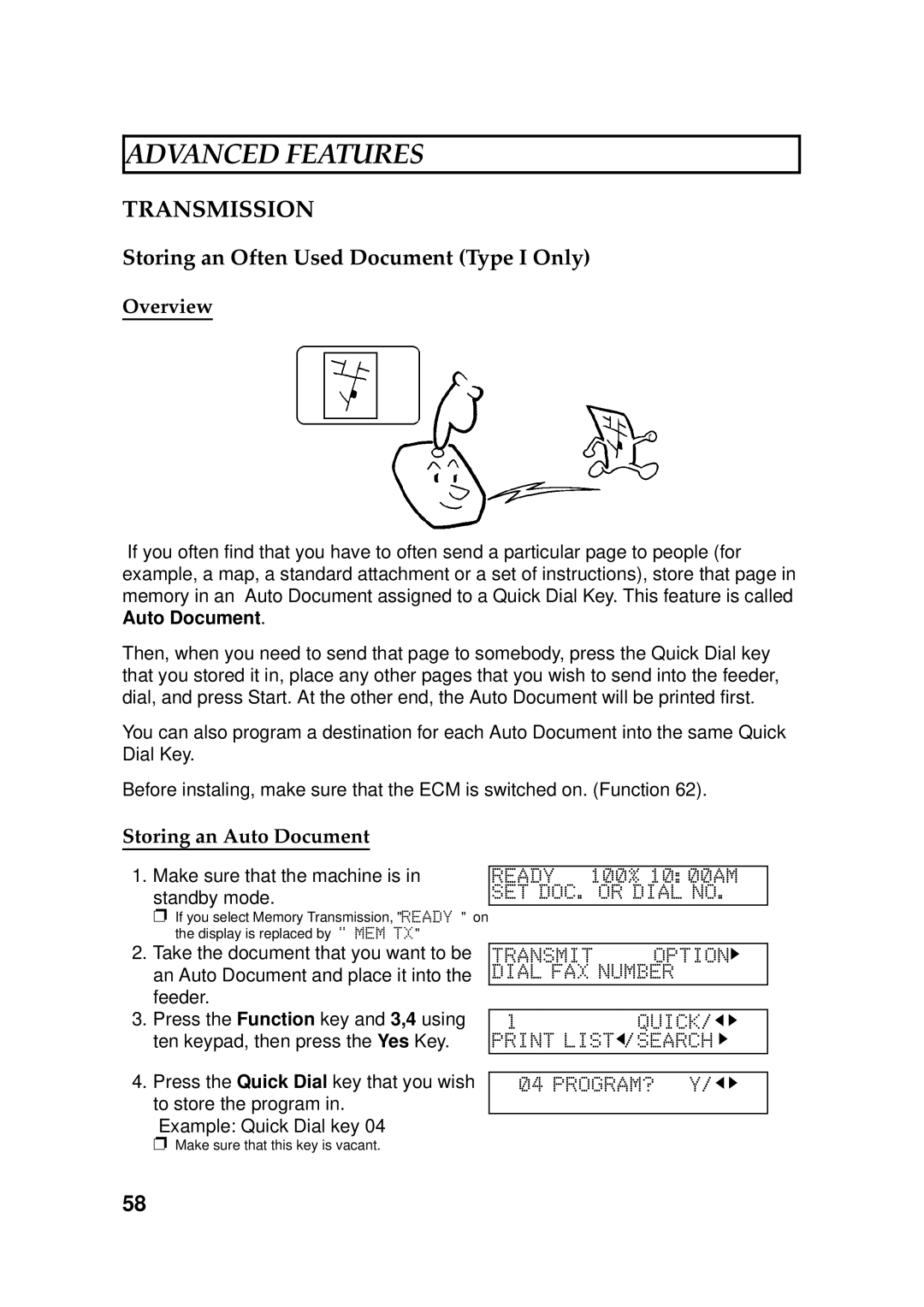 Ricoh 170 / 180 manual Transmission, Storing an Often Used Document Type I Only, Storing an Auto Document 