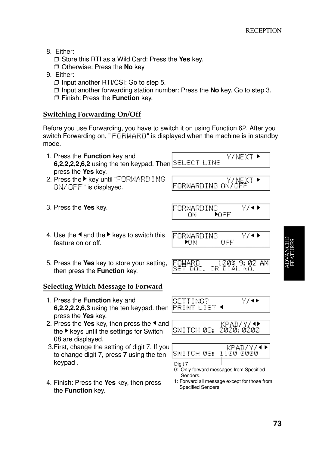 Ricoh 170 / 180 manual Switching Forwarding n/Off, Selecting Which Message to Forward 