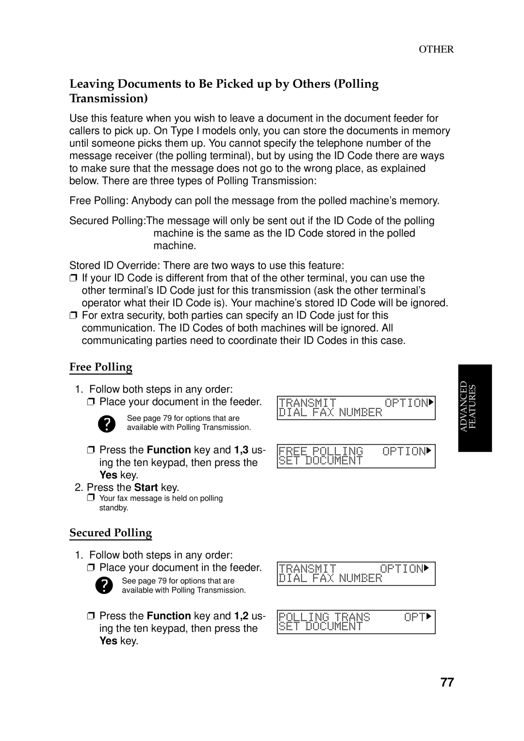 Ricoh 170 / 180 manual Free Polling, Secured Polling 