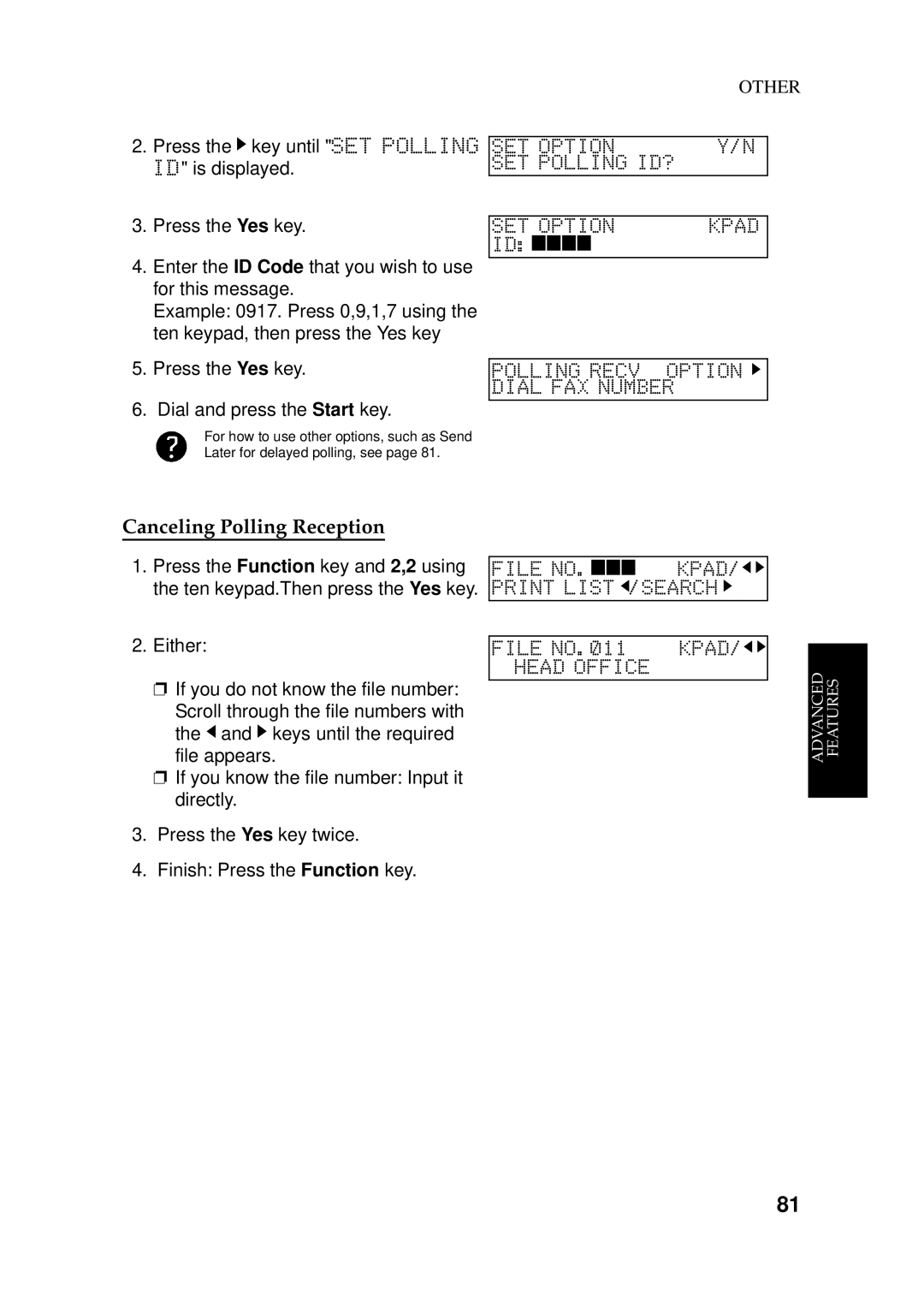 Ricoh 170 / 180 manual Polligid?Option, Canceling Polling Reception 