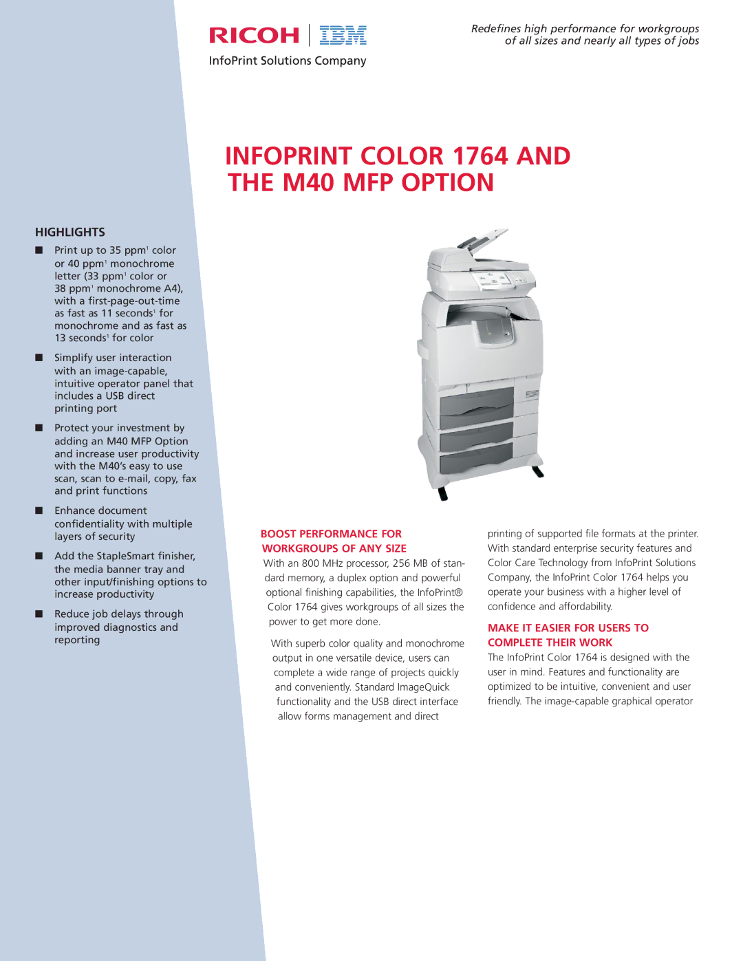 Ricoh 1764 manual Boost Performance for Workgroups of ANY Size, Make IT Easier for Users to Complete Their Work 