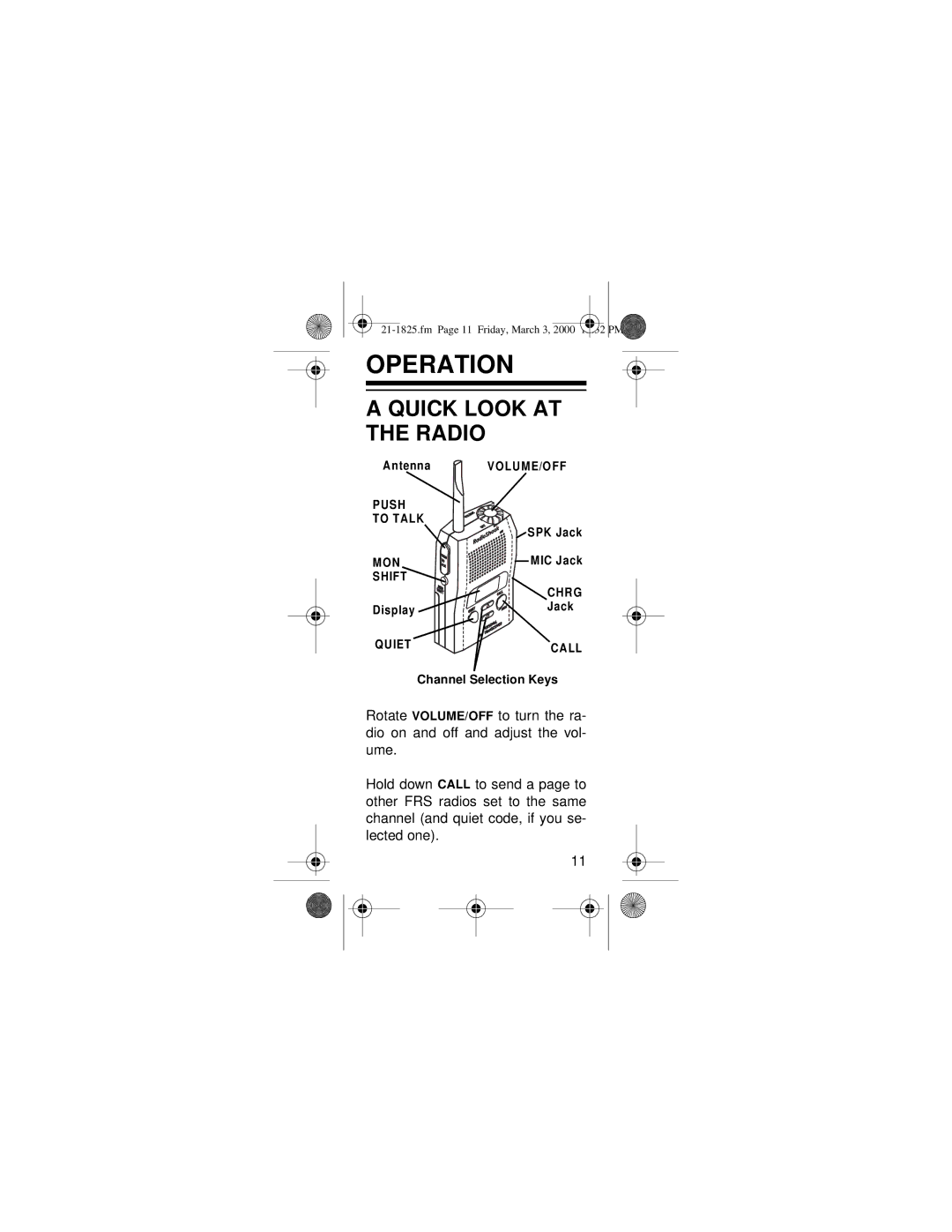 Ricoh 21-1825 owner manual Operation, Quick Look AT the Radio 