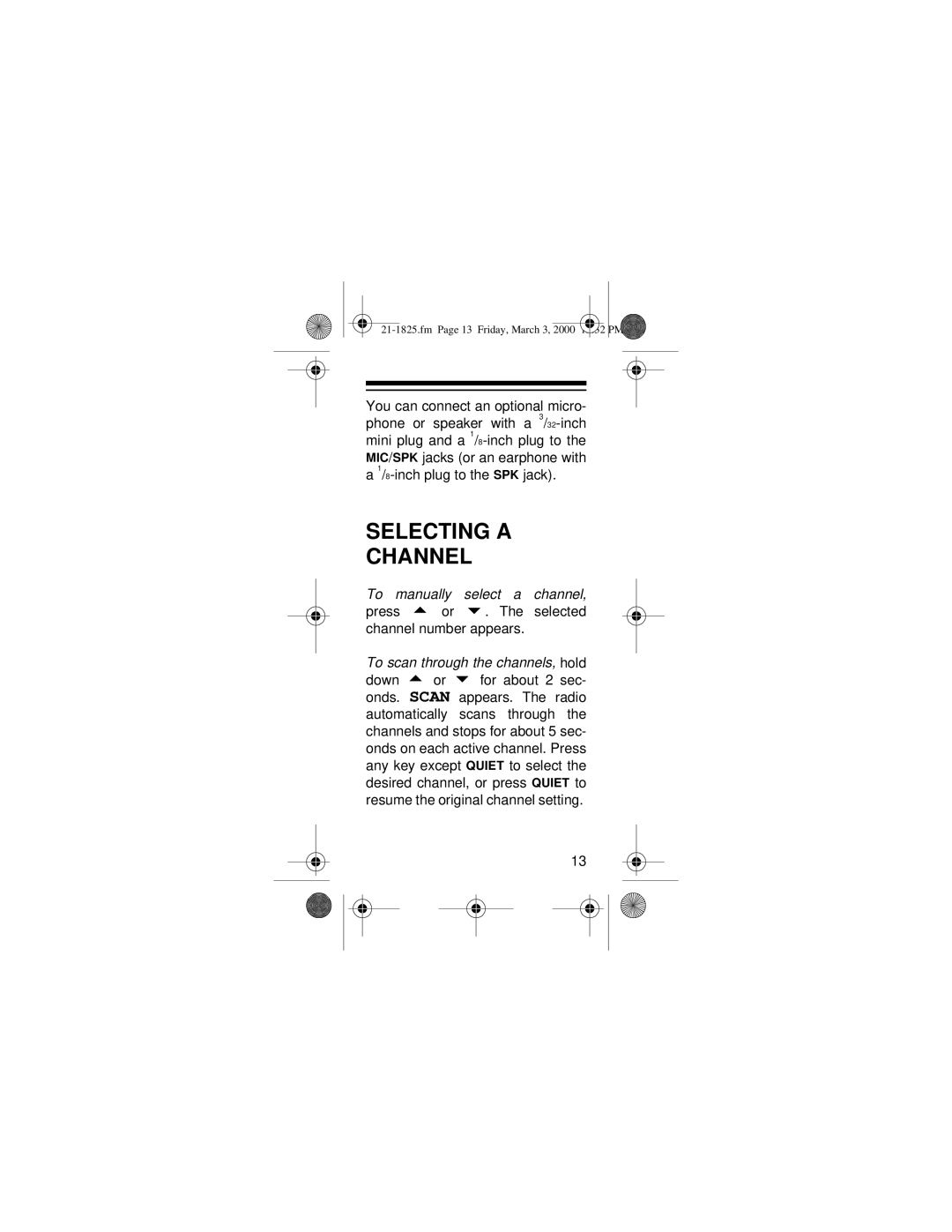 Ricoh 21-1825 owner manual Selecting a Channel 