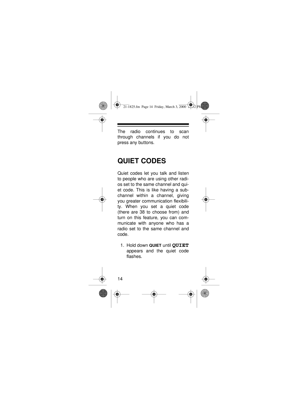 Ricoh 21-1825 owner manual Quiet Codes 