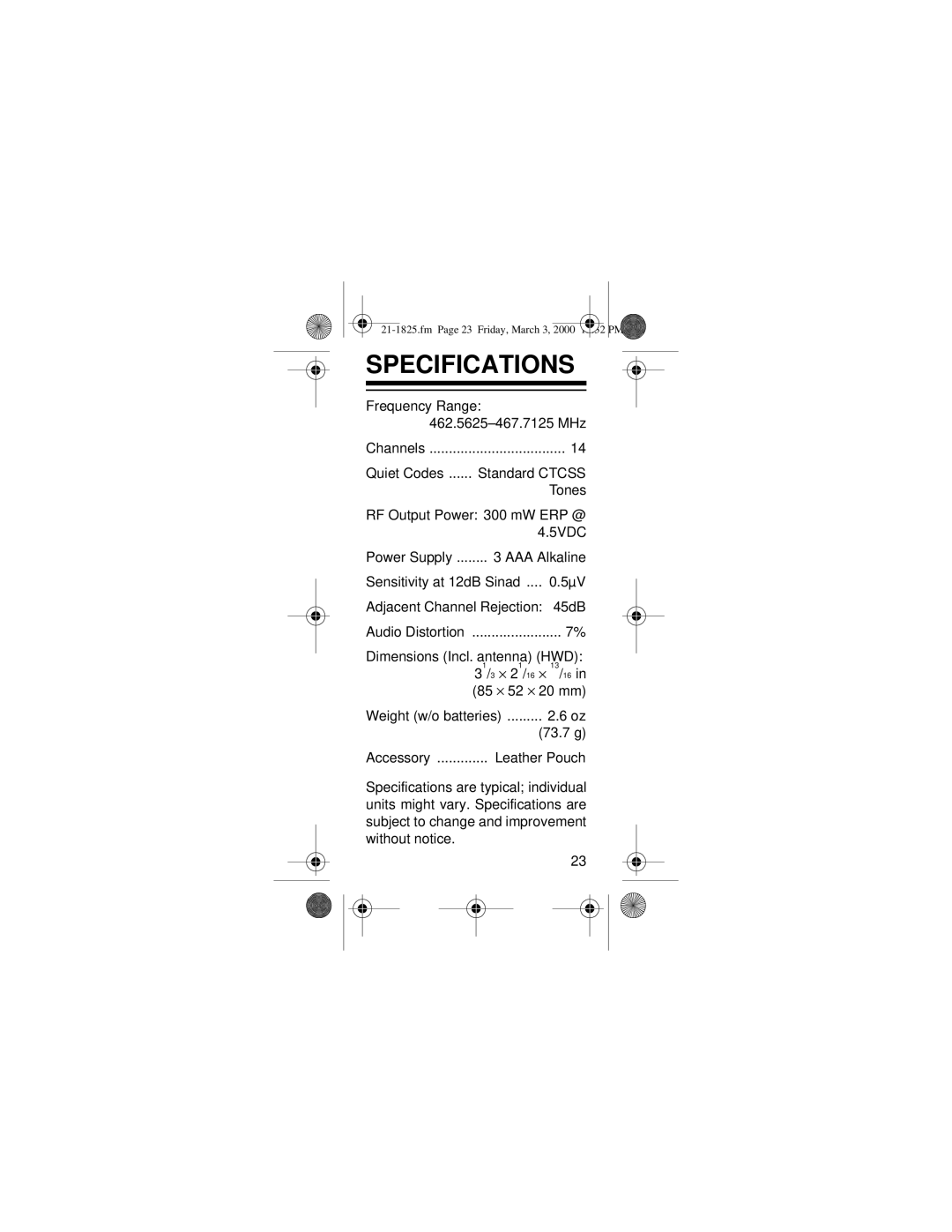 Ricoh 21-1825 owner manual Specifications 