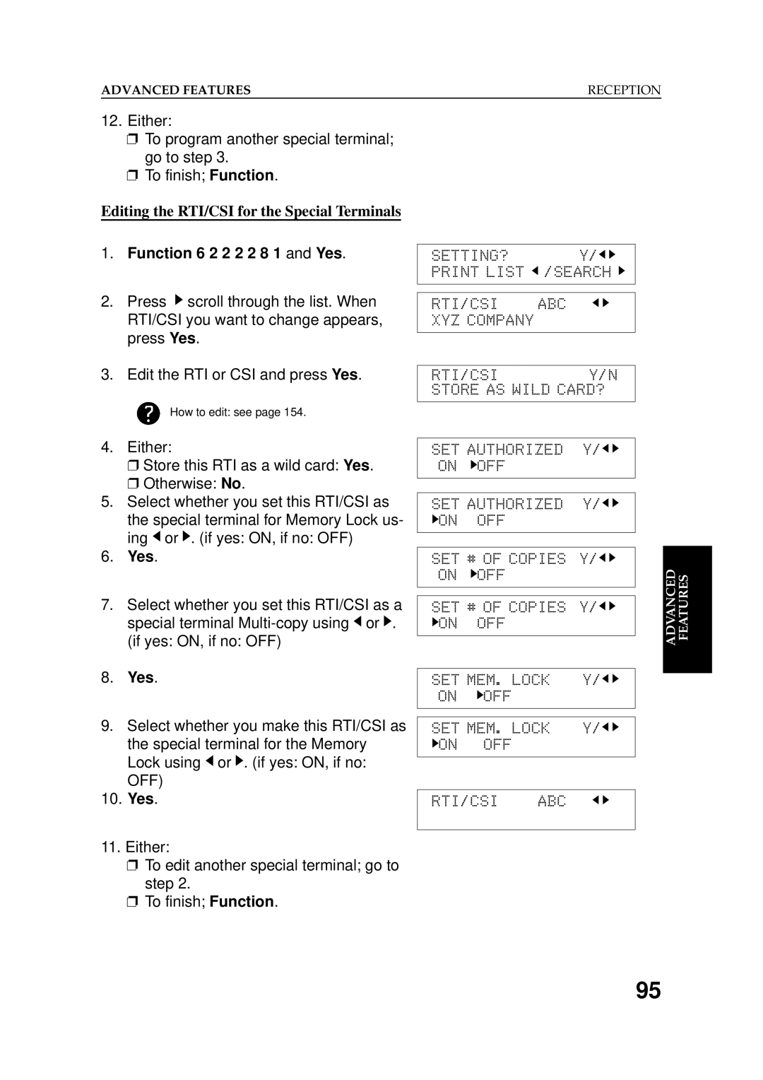 Ricoh 2400L manual Editing the RTI/CSI for the Special Terminals, Either Store this RTI as a wild card Yes Otherwise No 