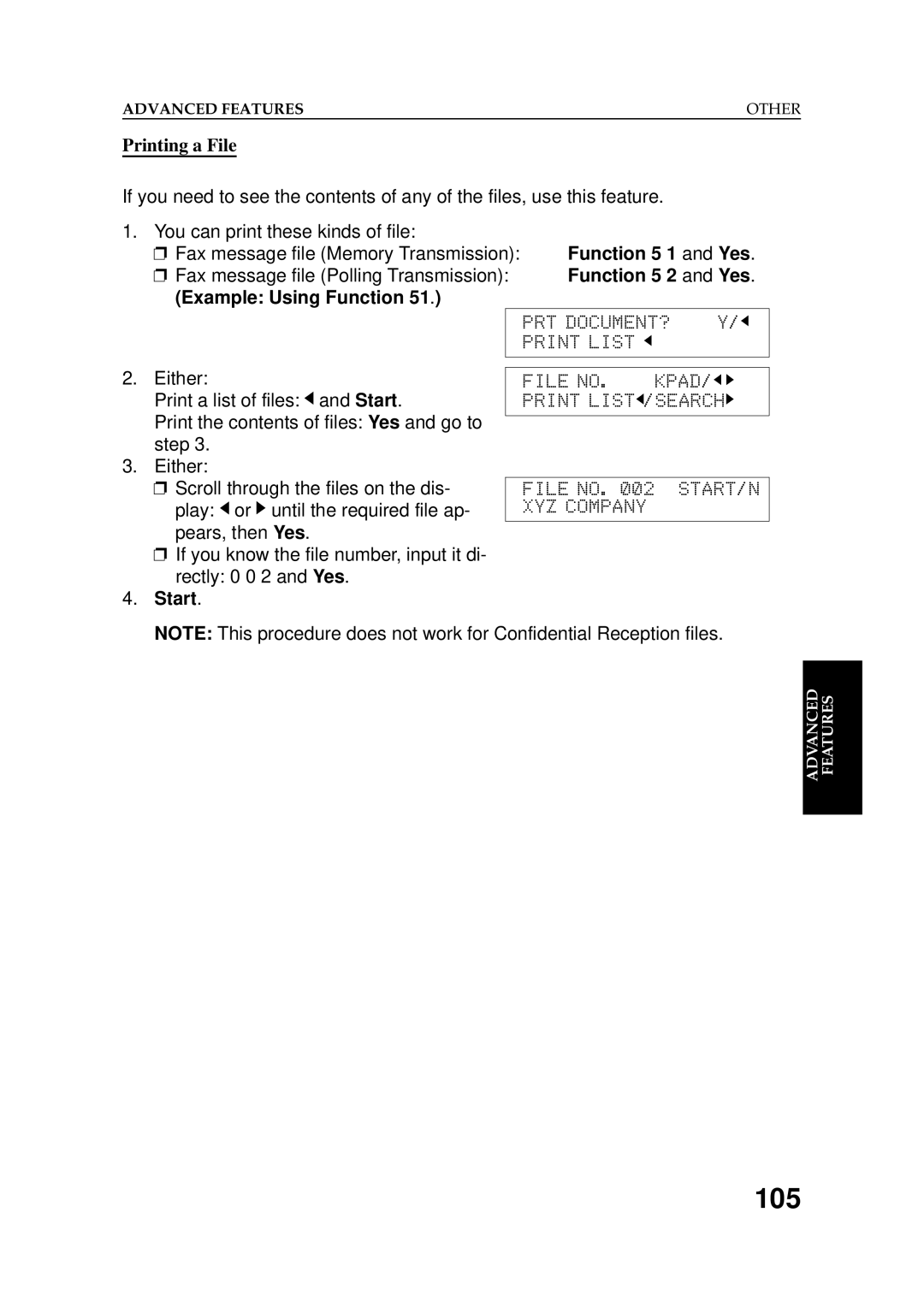 Ricoh 2400L manual 105, Printing a File, Func ion 5 1, Func ion 5 2 Example Using Function 