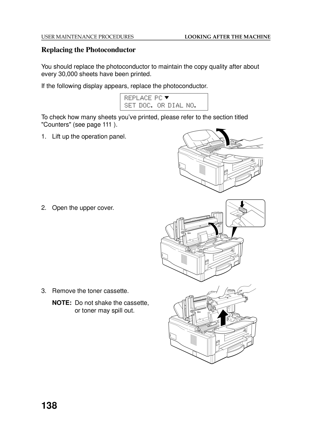 Ricoh 2400L manual 138, Replacing the Photoconductor 