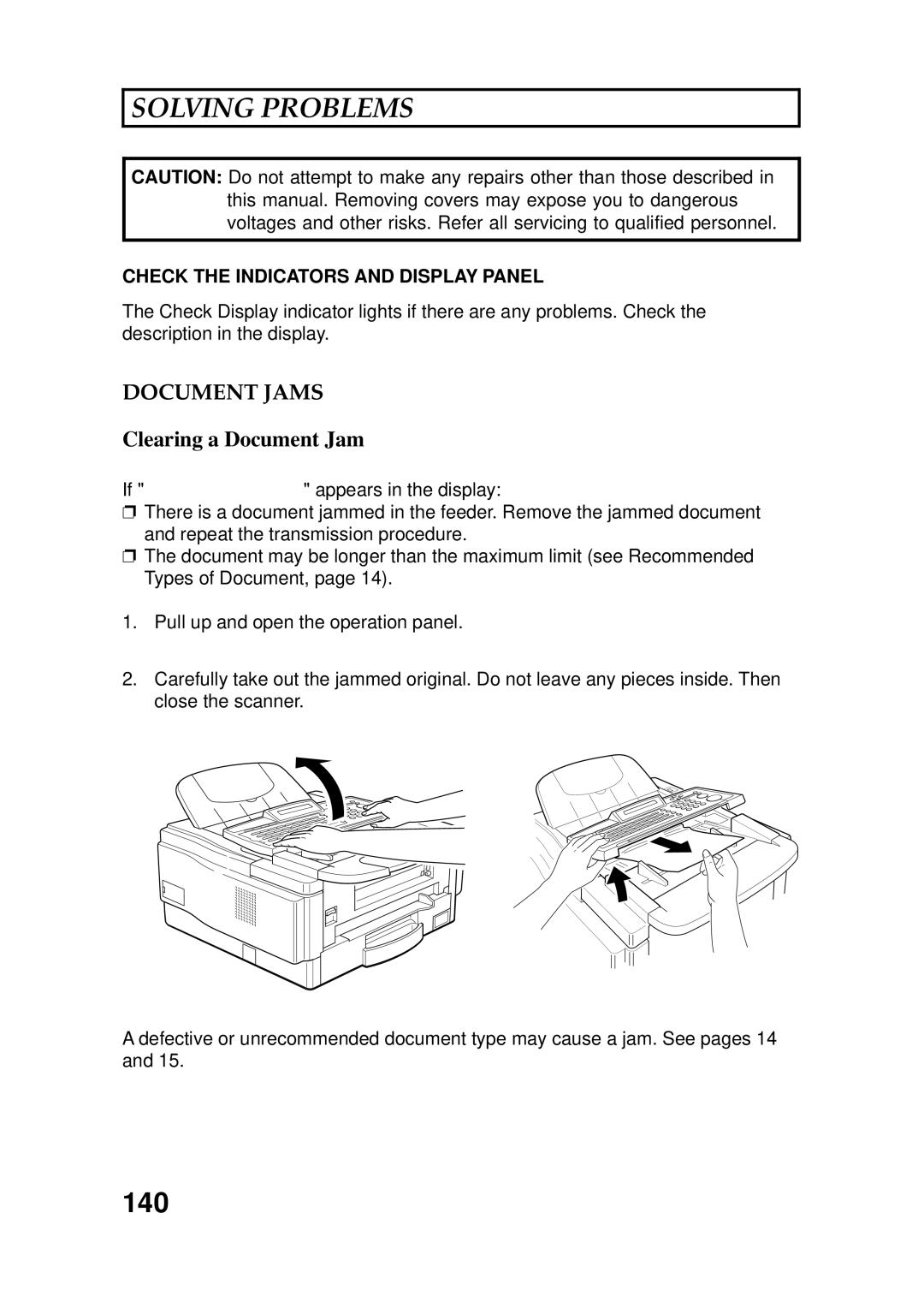 Ricoh 2400L manual 140, Document Jams, Clearing a Document Jam 