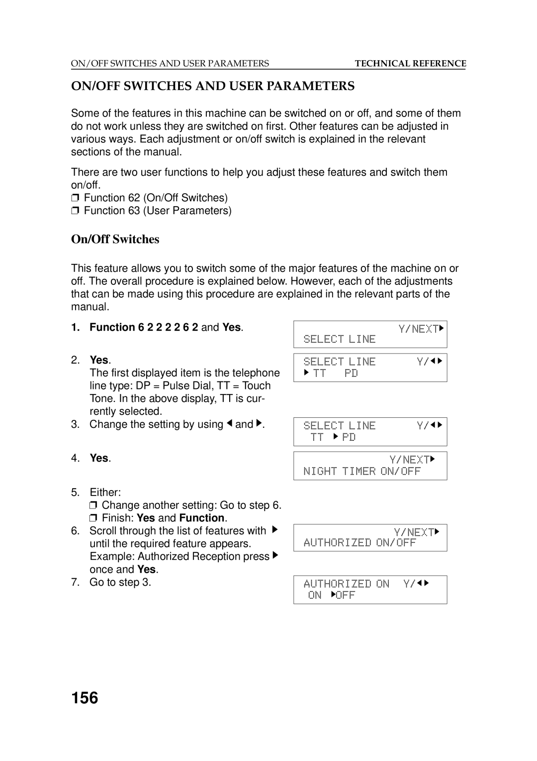 Ricoh 2400L manual 156, ON/OFF Switches and User Parameters 