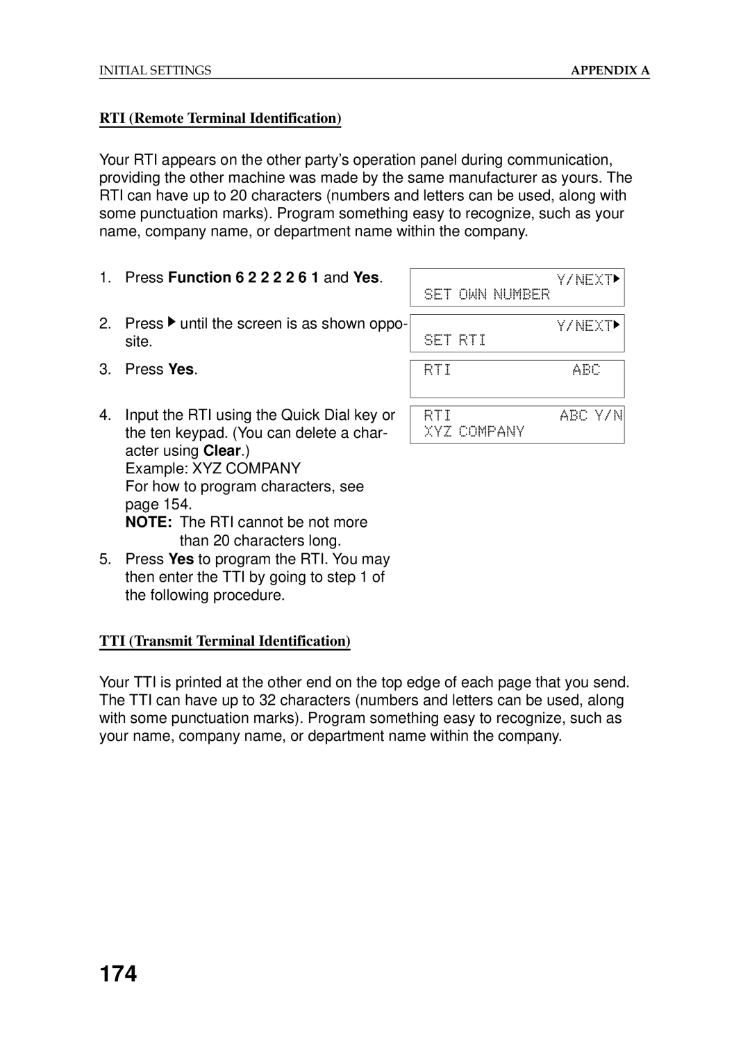 Ricoh 2400L manual XYZCOMPANYSETttttttttttttttttttttRTI tttttttttABC, RTI Remote Terminal Identification 