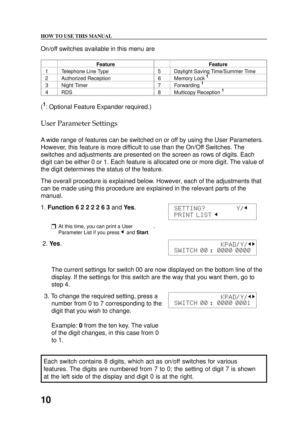 Ricoh 2400L manual User Parameter Settings 