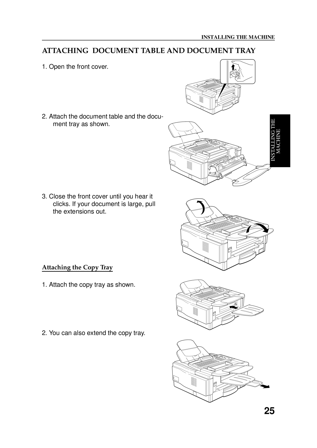 Ricoh 2400L manual Attaching Document Table and Document Tray, Attaching the Copy Tray 