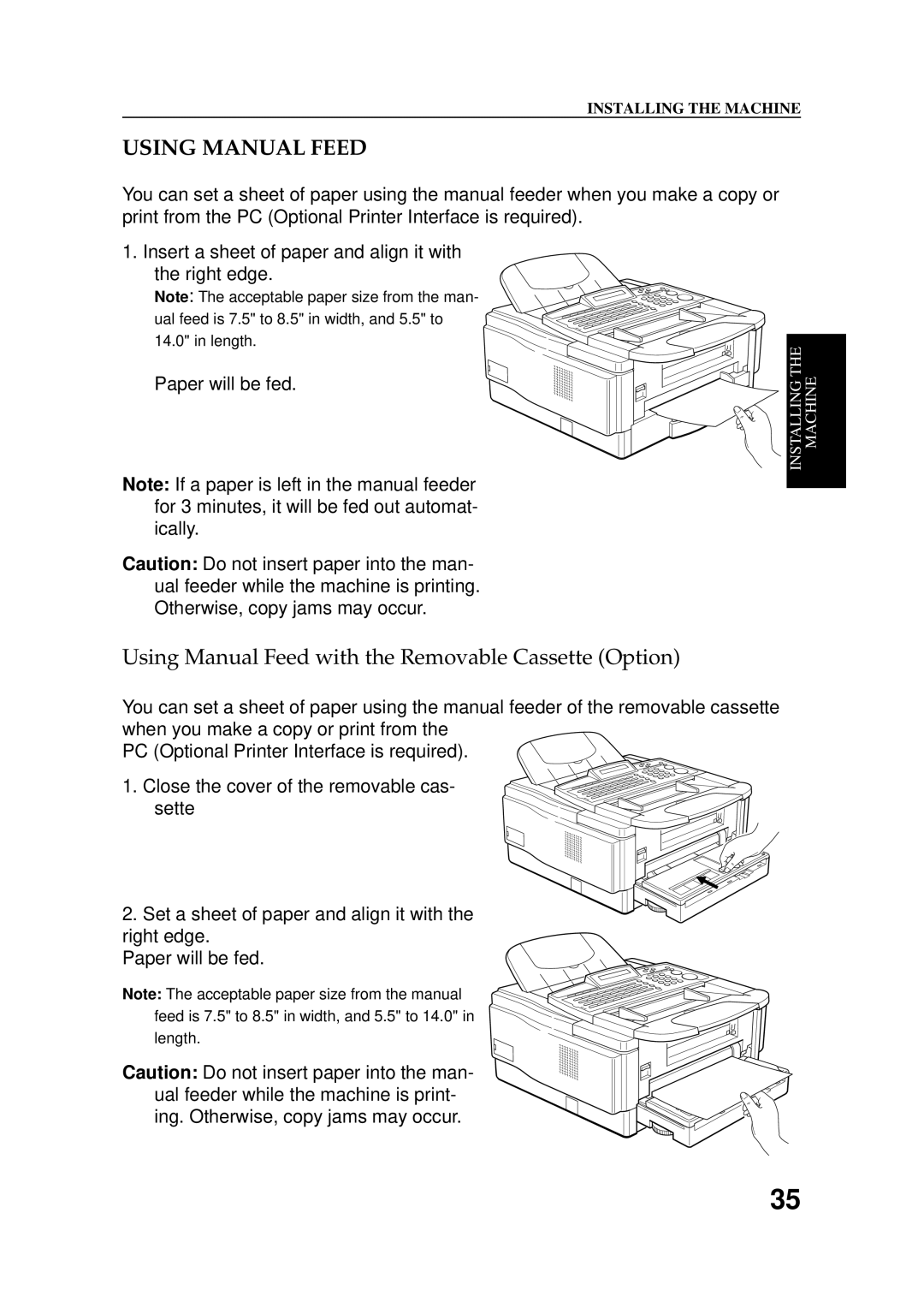 Ricoh 2400L manual Using Manual Feed with the Removable Cassette Option 