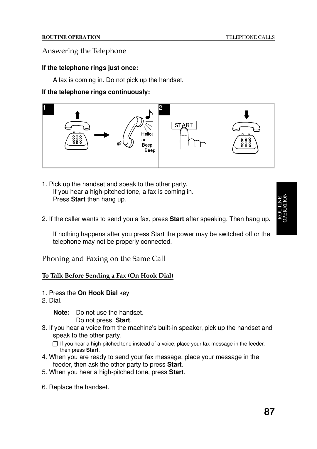 Ricoh 2400L manual Answering the Telephone, Phoning and Faxing on the Same Call 