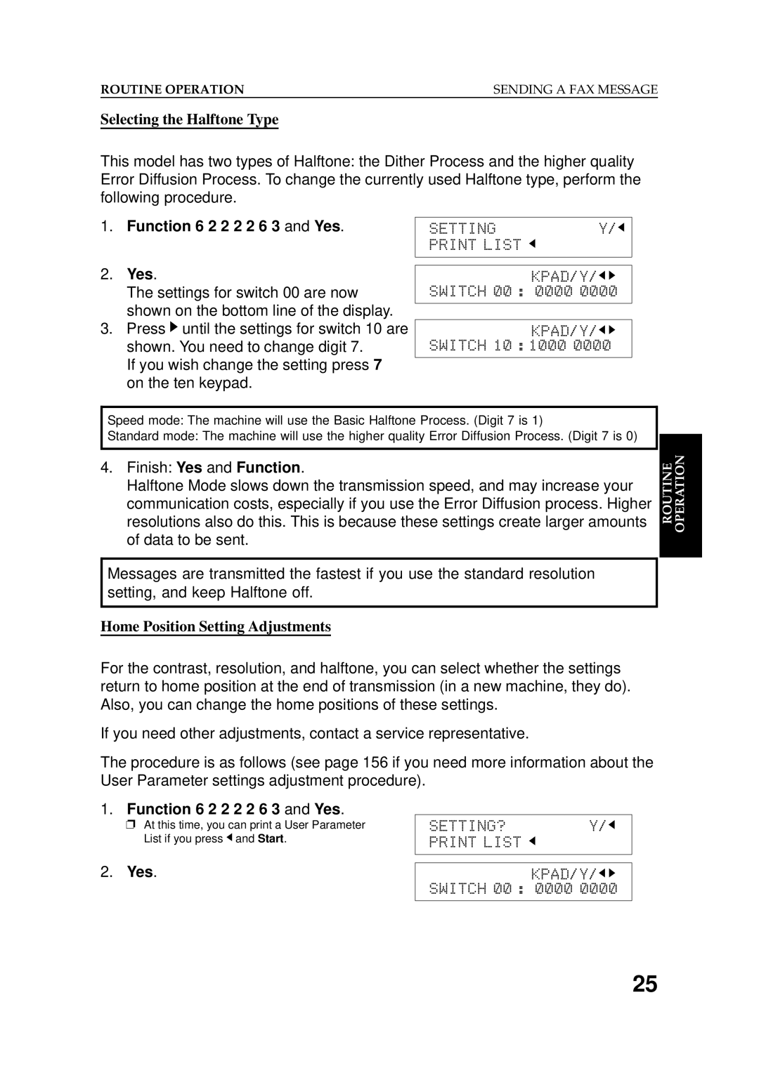 Ricoh 2400L manual Selecting the Halftone Type, Function 6 2 2 2 2 6 3 and Yes, Home Position Setting Adjustments 