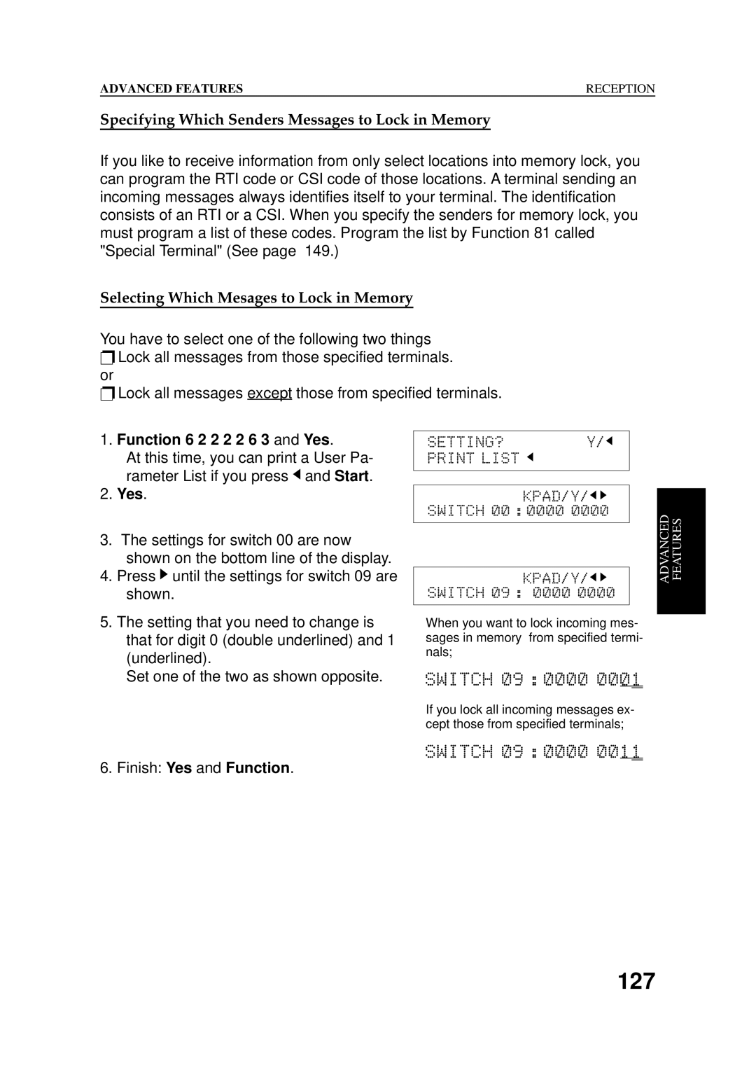 Ricoh 2400L manual Specifying Which Senders Messages to Lock in Memory, Selecting Which Mesages to Lock in Memory 