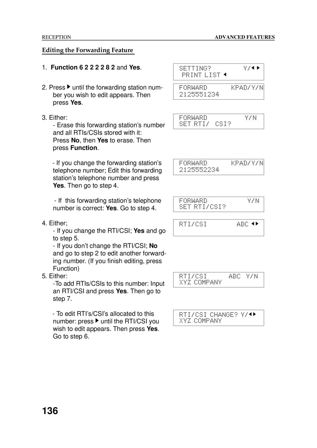 Ricoh 2400L manual Setrti/Csi?, Editing the Forwarding Feature 