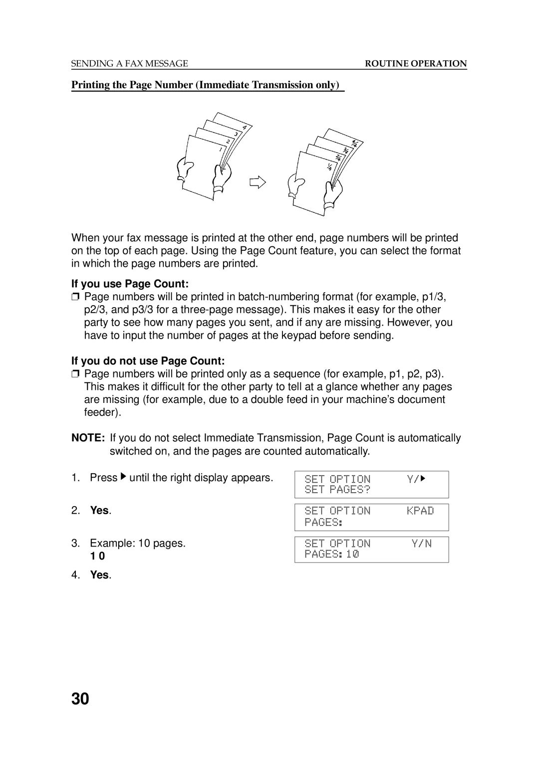 Ricoh 2400L manual Printing the Page Number Immediate Transmission only, If you use Page Count If you do not use Page Count 