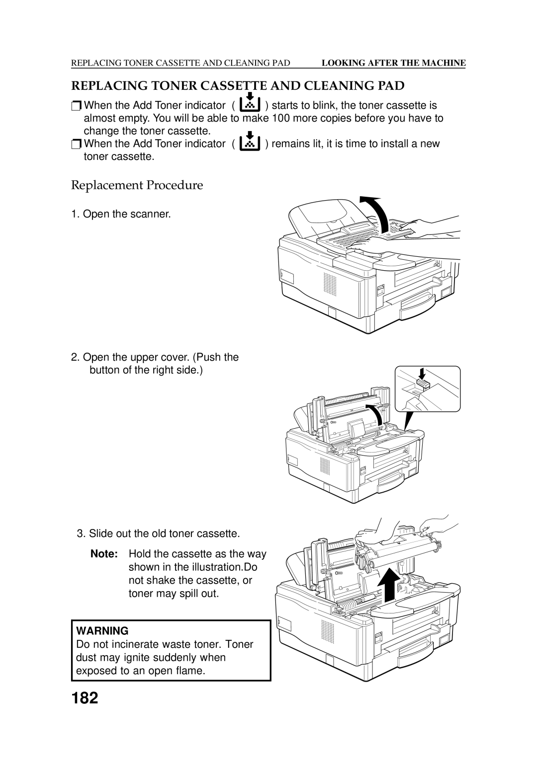 Ricoh 2400L manual Replacingf Toner Cassette and Cleaning PAD, Replacement Procedure 