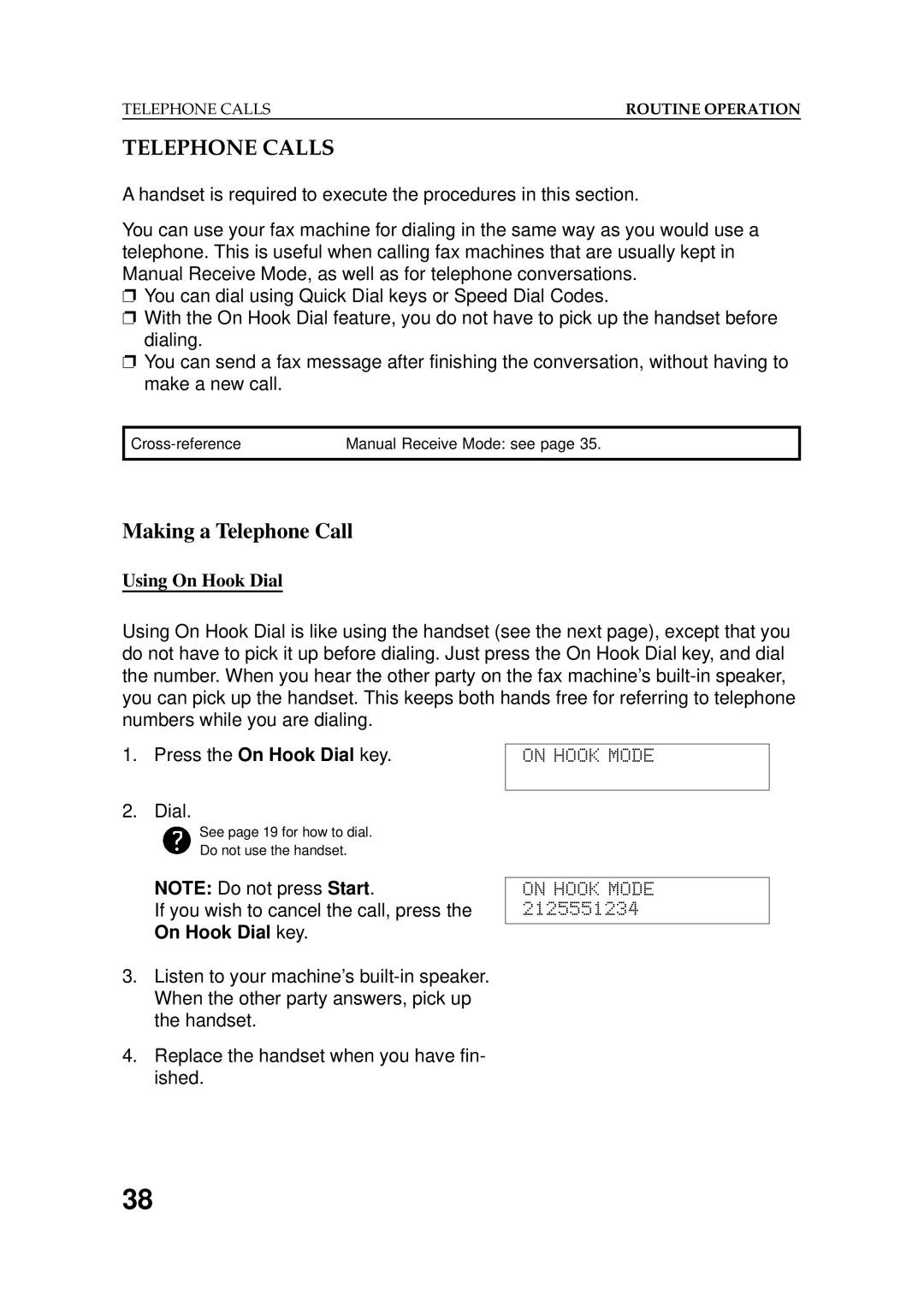 Ricoh 2400L manual Telephone Calls, Making a Telephone Call, Using On Hook Dial, On Hook Dial key 