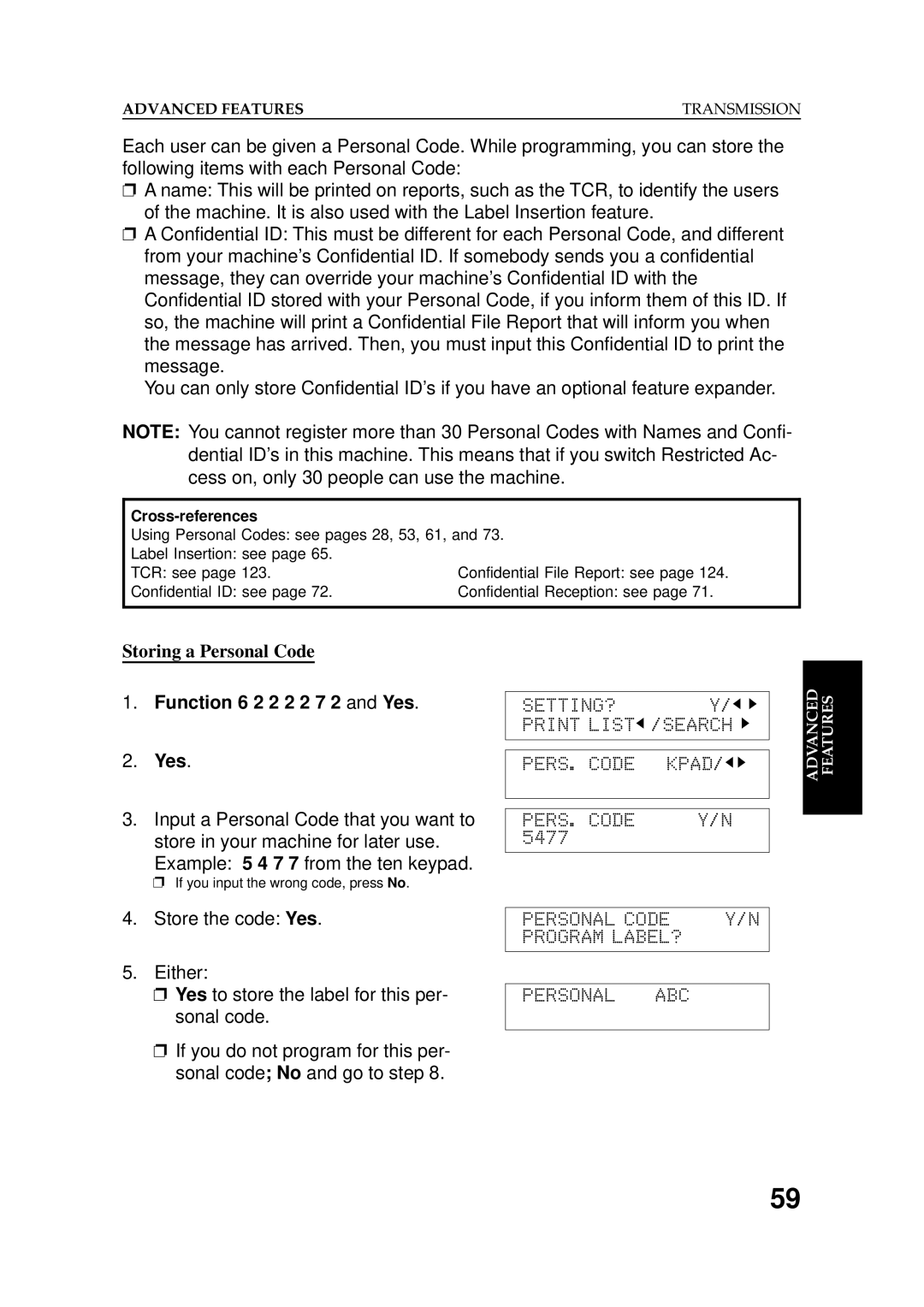 Ricoh 2400L manual Using Personal Codes see pages 28, 53, 61 