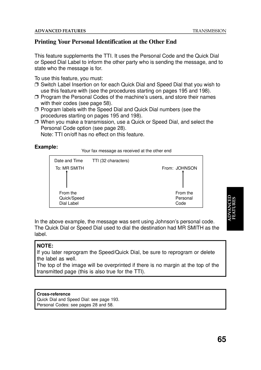 Ricoh 2400L manual Printing Your Personal Identification at the Other End, Example 