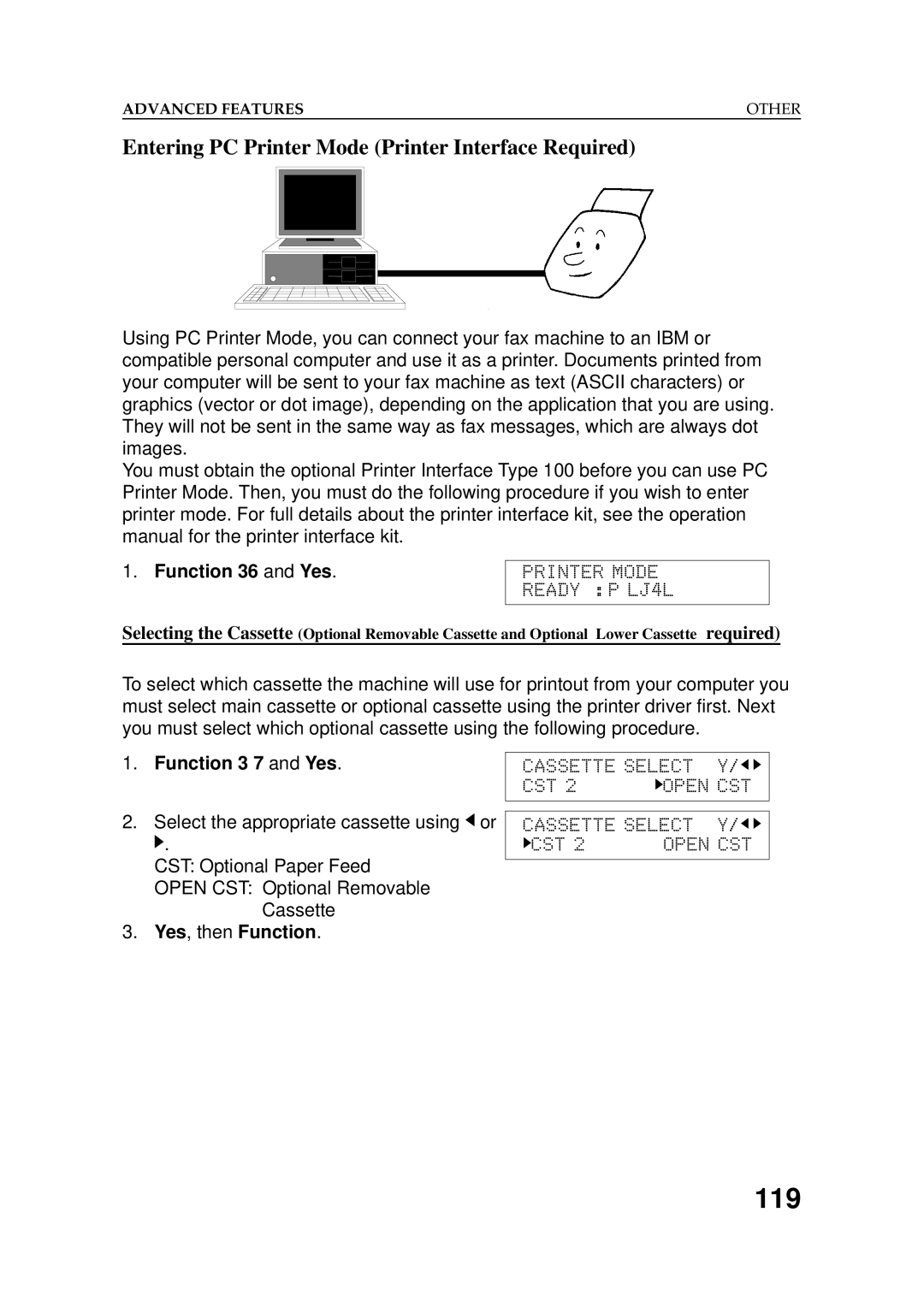 Ricoh 2400L manual Entering PC Printer Mode Printer Interface Required, Function 36 and Yes, Function 3 7 and Yes 