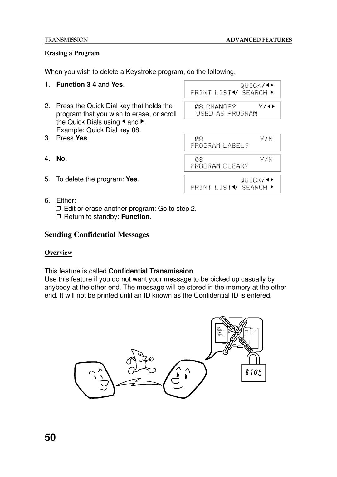 Ricoh 2400L manual Sending Confidential Messages, Erasing a Program, This feature is called Confidential Transmission 