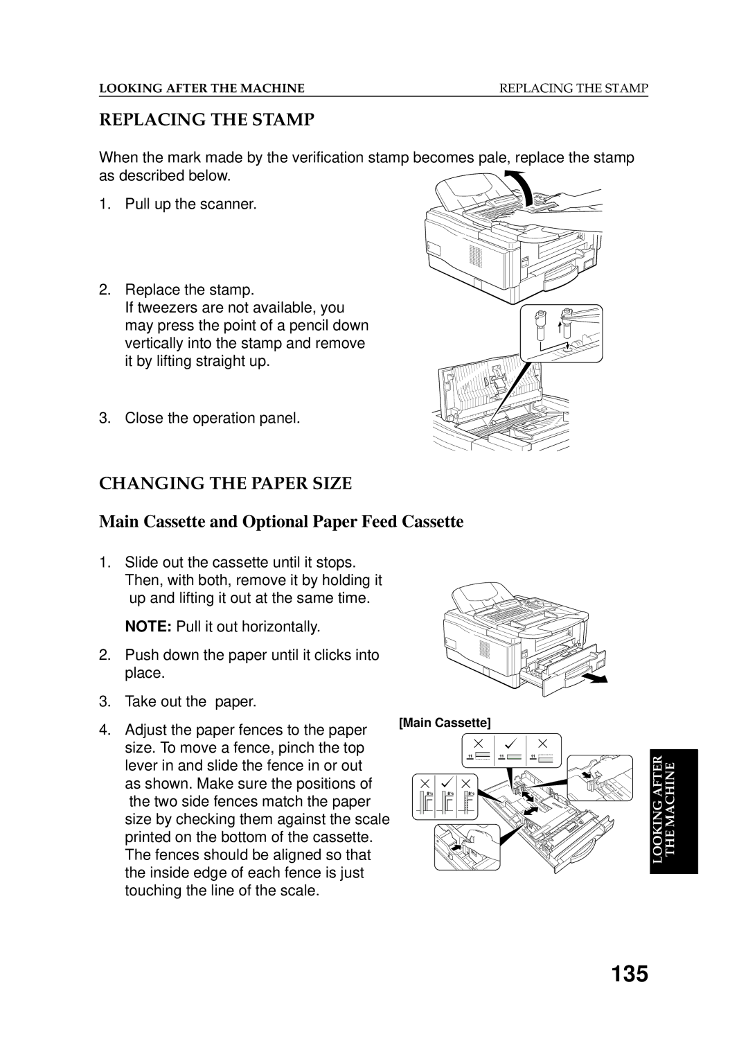 Ricoh 2400L manual Changing the Paper Size, Main Cassette and Optional Paper Feed Cassette 