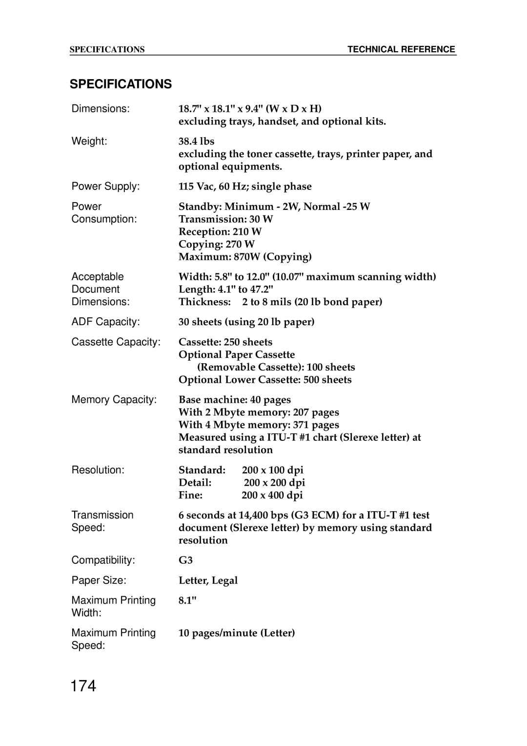 Ricoh 2400L manual Specifications, Dimensions 