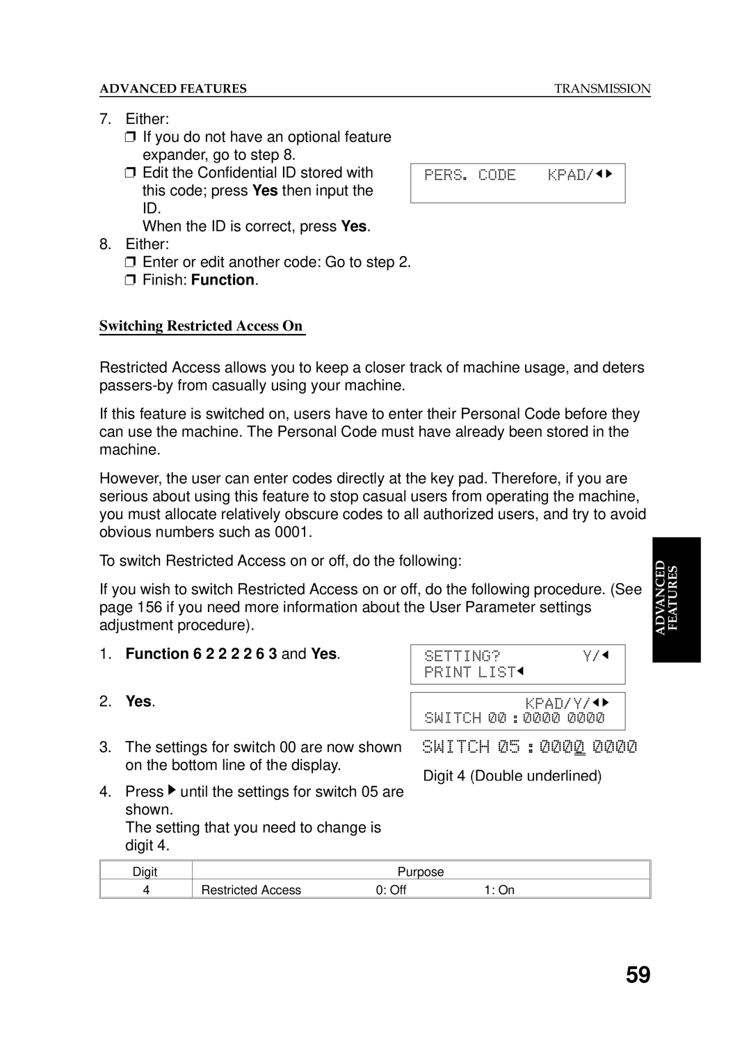 Ricoh 2400L manual Pers.Code, Switching Restricted Access On 